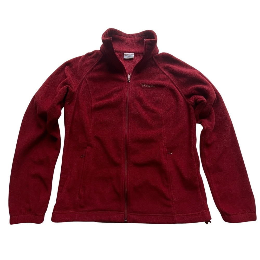 Columbia Fleece Jacket Women Large Red Full Zip Benton Springs Mock Neck Cozy